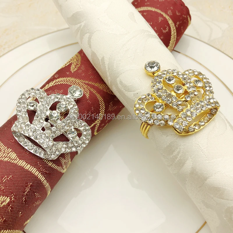 Gold Crown Napkin Ring Silver Rhinestone Metal Napkin Rings Holder