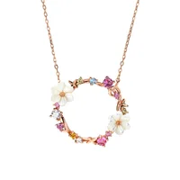 

925 Sterling Silver Rose Gold Flower Circle Pendant Necklace for Women and Girls