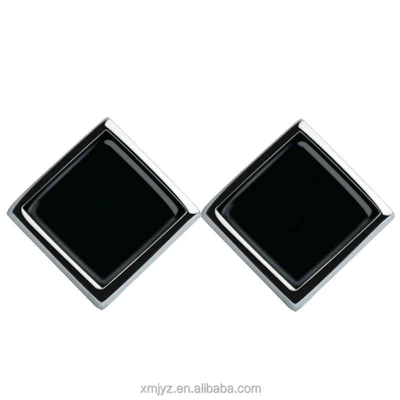 

Certified Grade A S925 Silver Inlaid Natural Black Jadeite Dark Jade Ear Studs Jade Fashion Ladies High-End Earrings