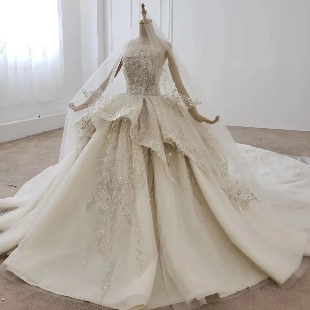 

2020 new arrival long train princess ball gown sleeveless beaded wedding dress bridal gown, As picture or your request