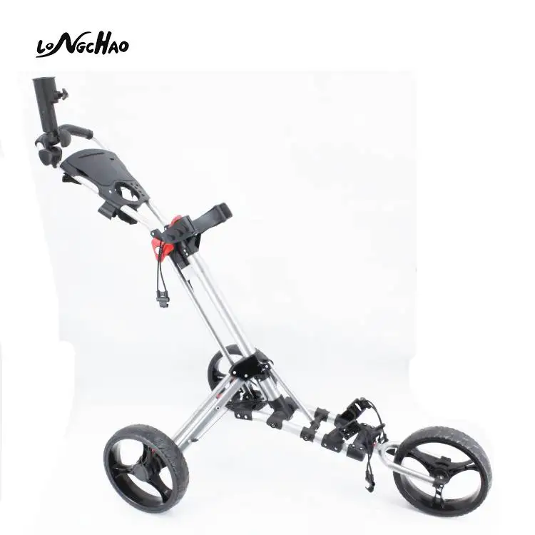 

High Quality 3 Wheels Push Golf Trolley Foldable Golf Cart, Black and red, black and green