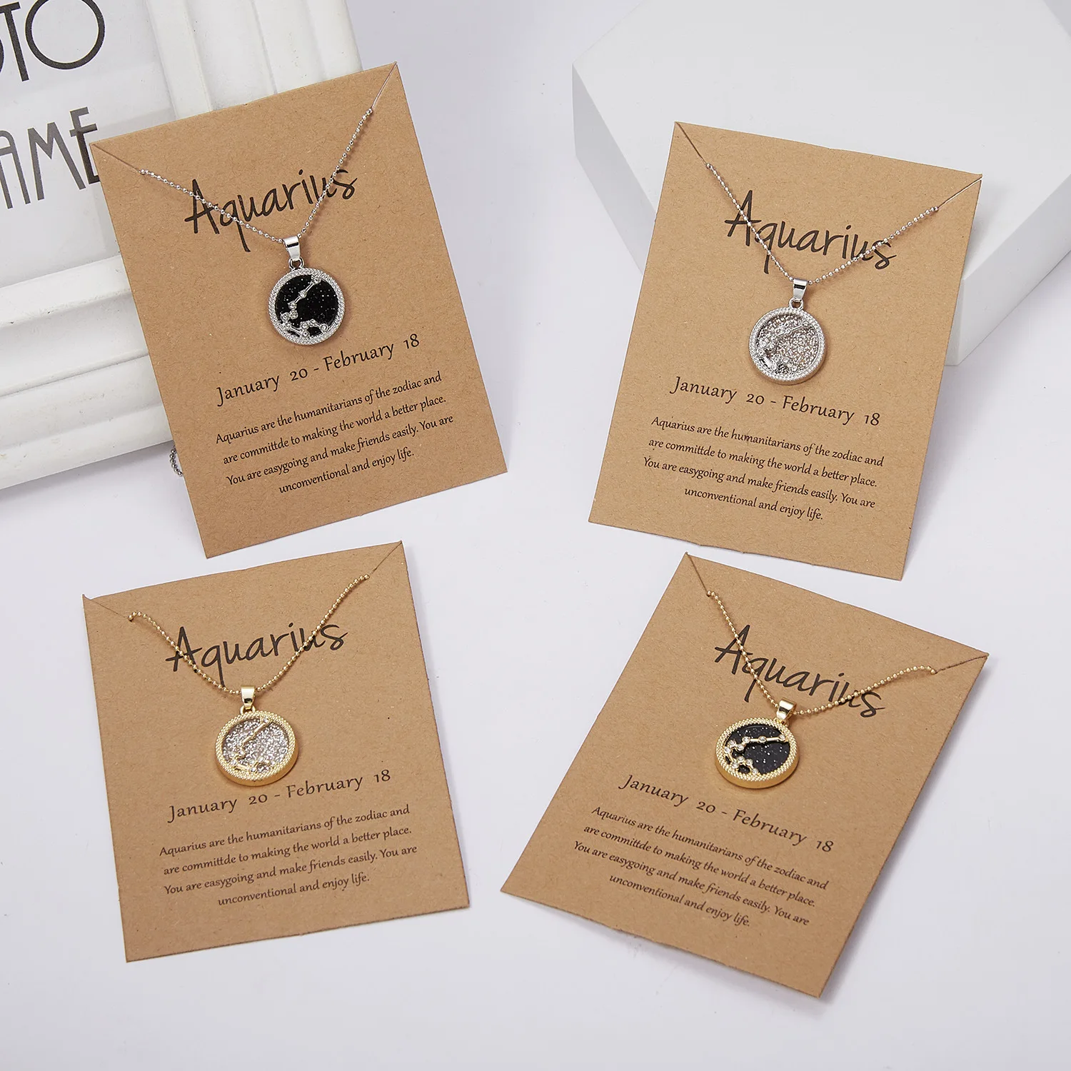 

New Day and Night 12 Zodiac Sign Necklace Gold Plated Horoscope Zodiac Pendant Necklace with Cardboard