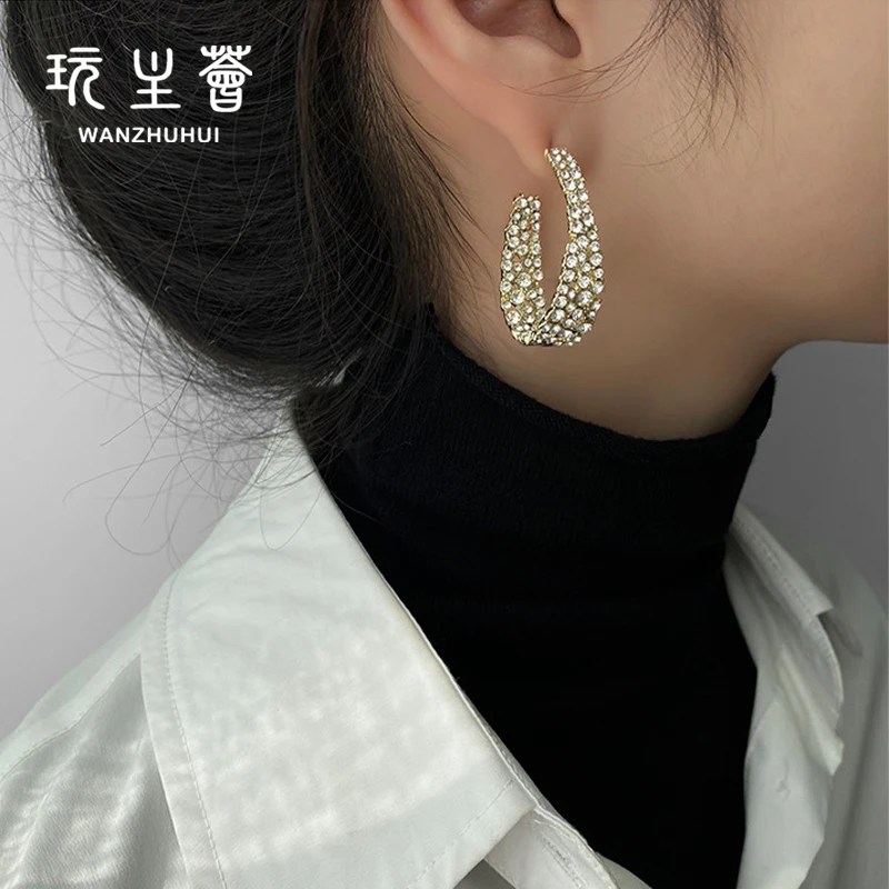 

Hot selling diamond large C shape circle hoop zircon earrings jewelry for women