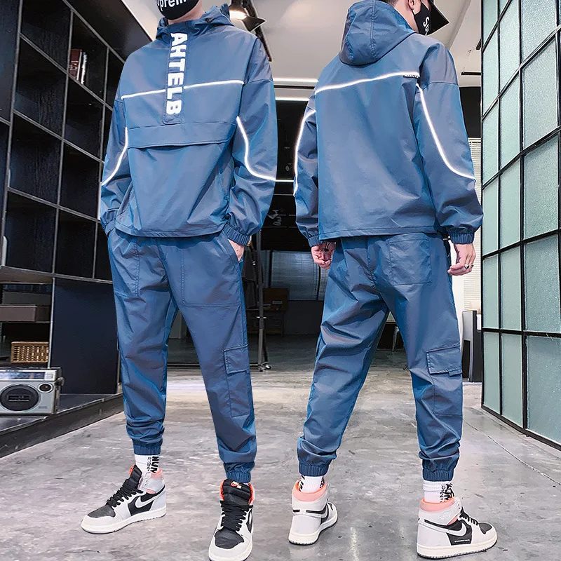 Hip Hop Streetwear Nylon Reflective Tracksuits Men - Buy Streetwear ...