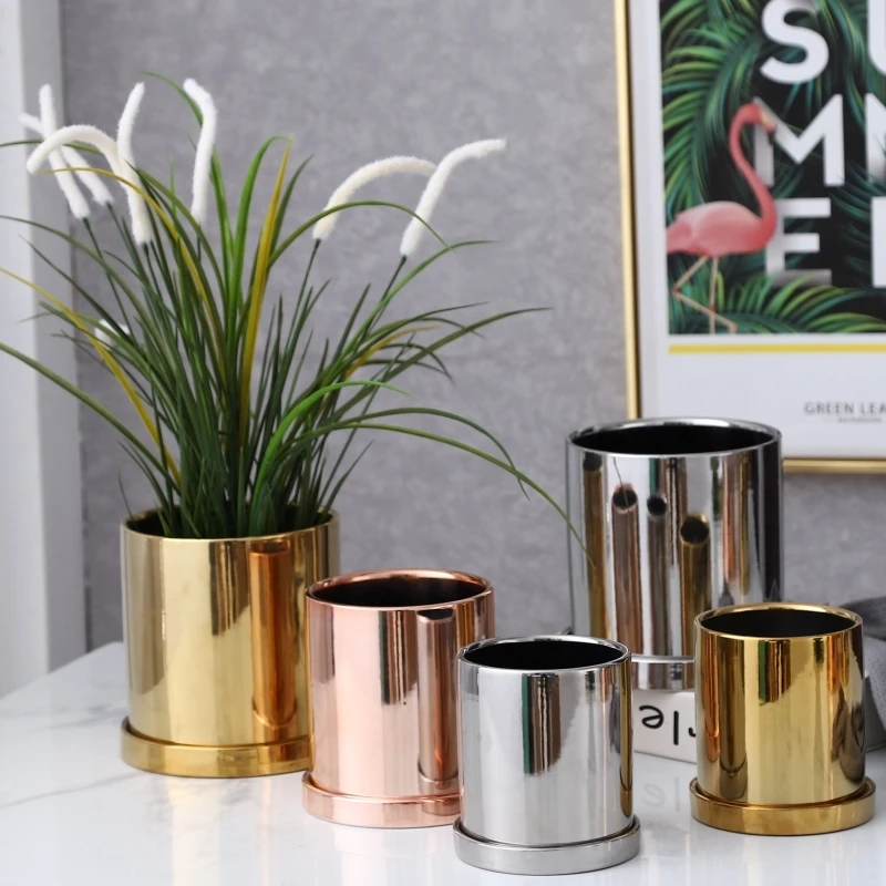 Nordic Electroplating Ceramic Flower Arrangement Round Vase Flower