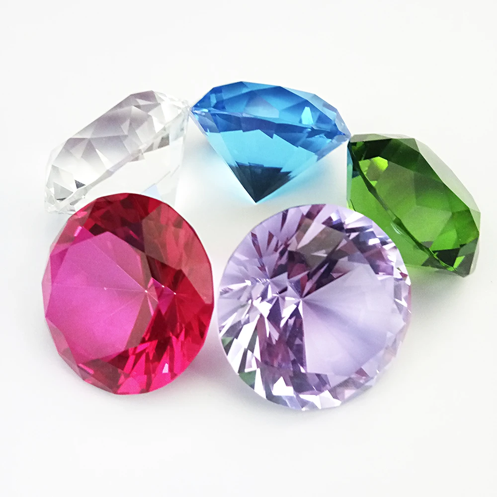 

40mm Mix Color Glass Crystal Diamonds Paperweight Decorative Faceted Crystal For Wedding Table Decoration Gift