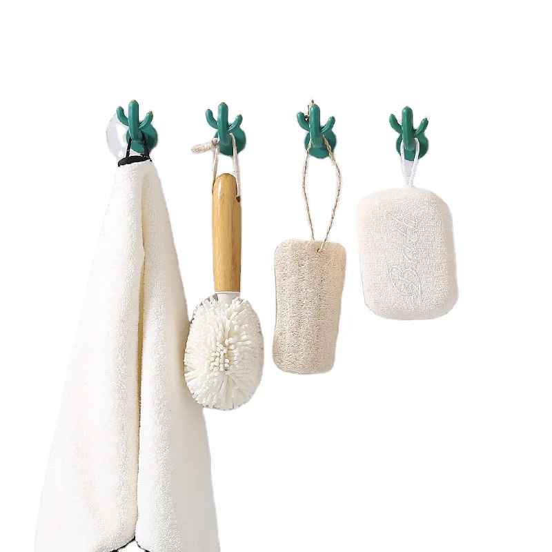 

Nordic style nail-free seamless paste cactus multi-hook kitchen free punch wall-mounted wall storage sticky hook