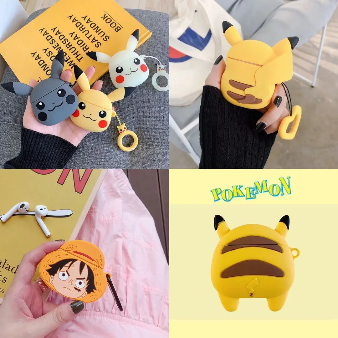 

3D Cartoon Pikachu One Piece Silicone Protective Case for Apple airpods 12 inpods