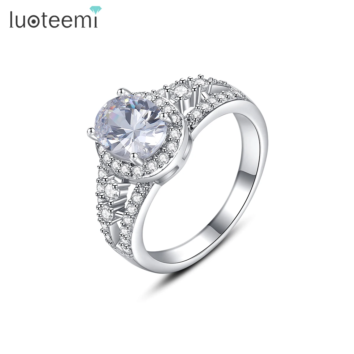 

LUOTEEMI White Gold Plated Engagement Trendy 2021 Lady Finger Woman Female Wedding Fashion Copper Statement Bling New Proposal R