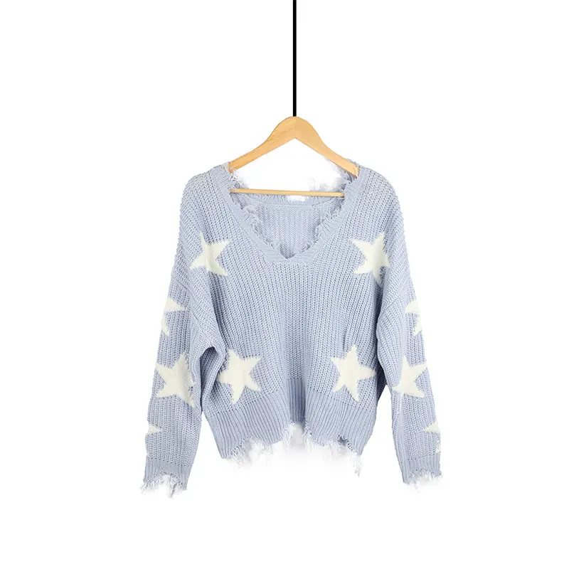 

New ladies long-sleeved soft fashion V-neck young girl knitted winter designer jumper knitwear pullover women sweater