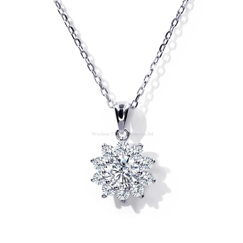 

Tianyu gems sunflower fine jewelry 18k gold plated 925 sterling silver pendant necklace with stone moissanite