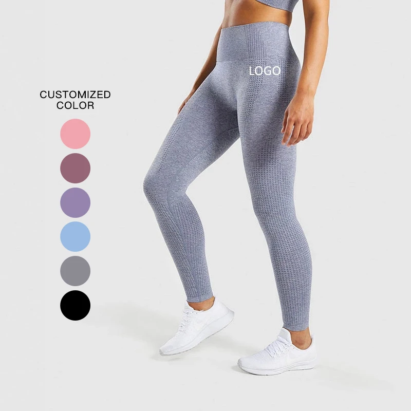 

Custom Logo Stretch Sexy Ladies Sports Squat Proof Black grey Workout High Waisted Spandex Womens GYM Seamless Leggings, 6 exisitng colors available, also can be customized