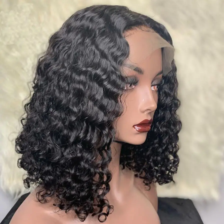 

Real Raw Indian Hair Short Black Wig Jerry Curl Bob Afro Kinky Curly Wig Lace Full Wigs For Women