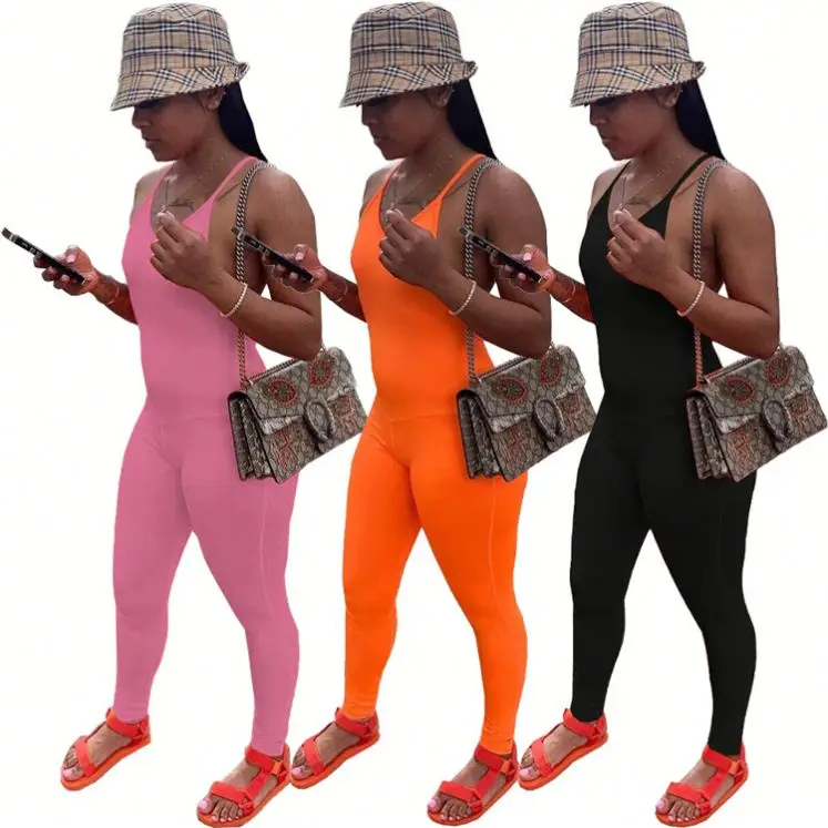 

06225NB Best design summer solid color backless Jump Suit Sexy Bodycon Women One Piece Jumpsuits And Rompers For Woman