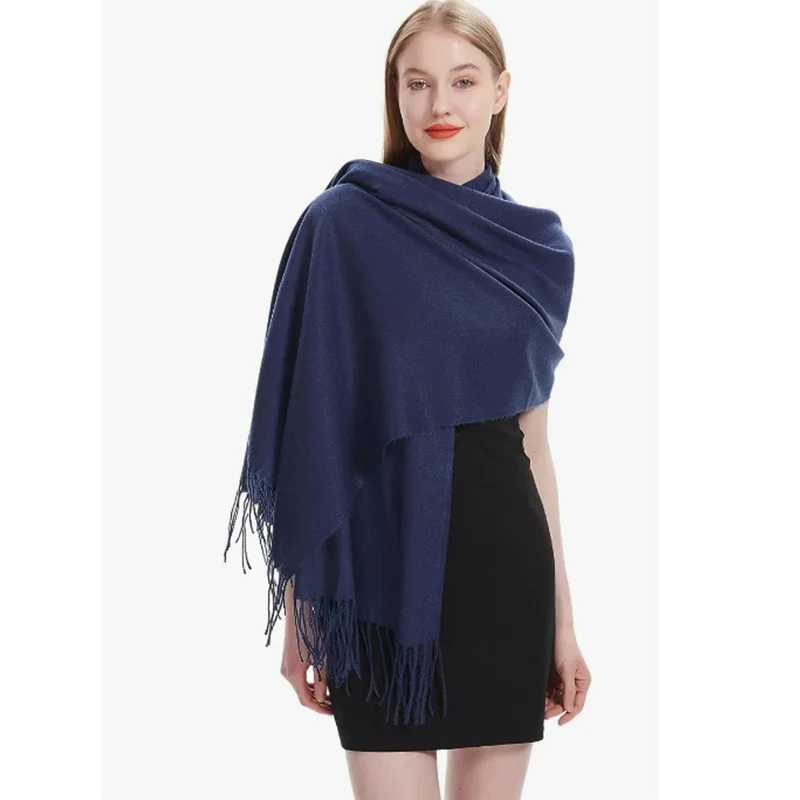 

Manufacturers Hot Sale Lady Thicken Warm Long Scarf Women Solid Softer Wraps Fringed Cashmere Shawl