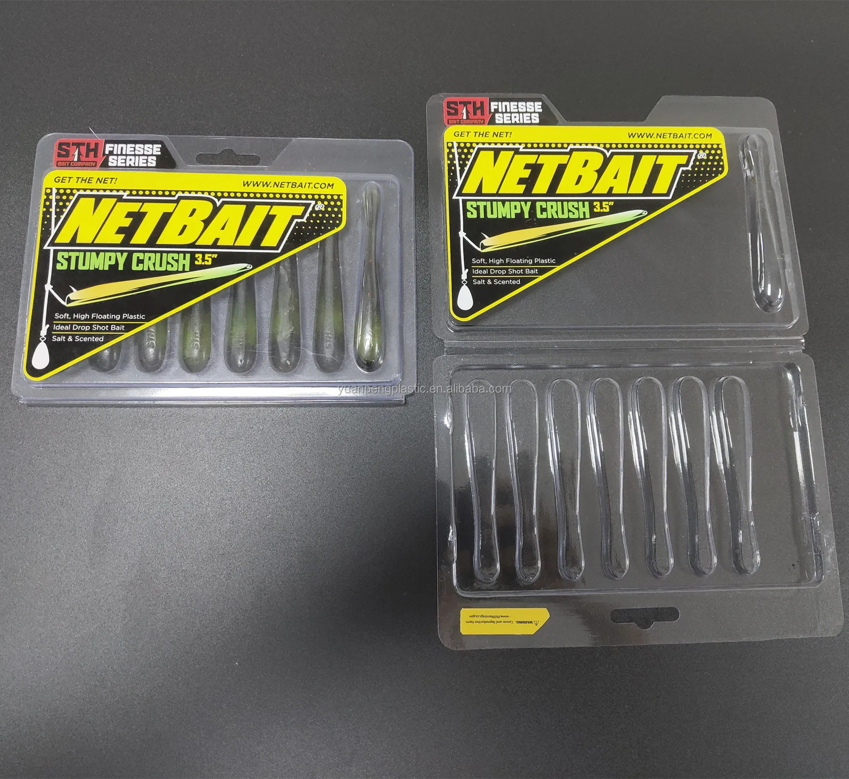 Cheap Soft Fishing Bait Box Packaging With Sticker Custom Pvc Clamshell