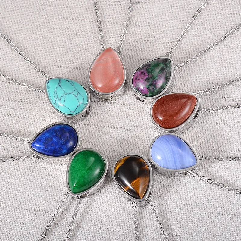 

New Design Natural Stone Teardrop Keepsake Ashes Necklace Urn Pendant Cremation Memorial Jewelry Necklace for Human ashes