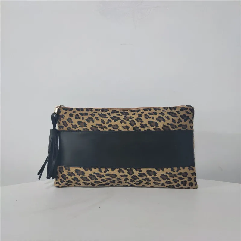 

Megan Leopard Clutch Bag for Women Lightweight Canvas and PU Leather Clutch Purse Wristlet Tassel Evening Bag DOM-114970