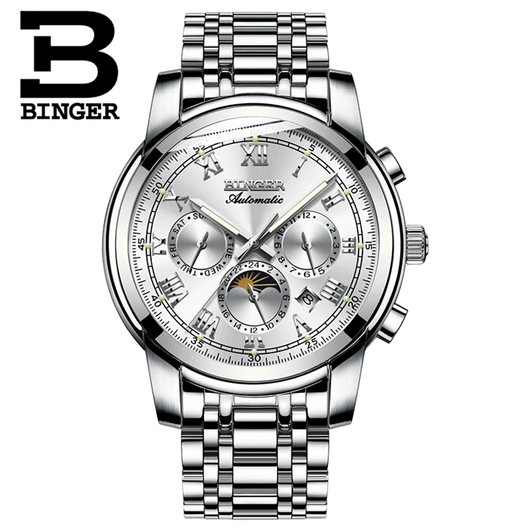 BINGER 1178 Luxury Brand Watches Fashion Automatic Mechanical Watch Men Sapphire Wristwatches Waterproof relogio masculino
