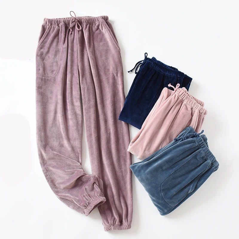 

Lovers Unisex Men's and Women's Sleepwear Pants 2020 New Thick Coral Fleece Night wear Pajamas Pant Ladies Home Trousers