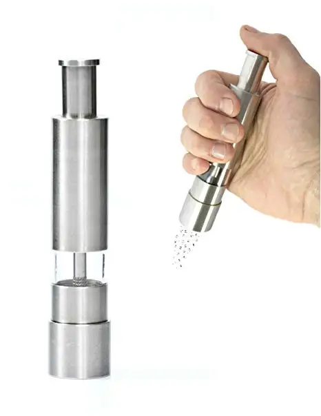 

Premium Brushed Stainless Steel Manual Sea Salt And Spice Mill Shakers Set With Adjustable Coarseness Salt And Pepper Grinder, Silver