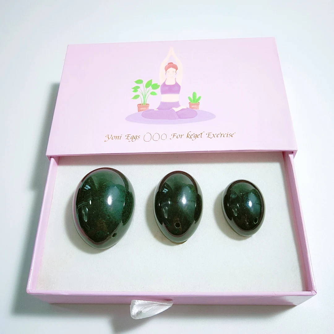 

3pcs/set 100% natural green nephrite jade yoni eggs set natural stone eggs for sale