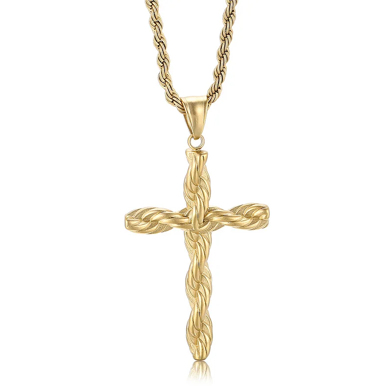 

Kalen Vintage Hiphop Cast Twist Cross Necklace Pendant Charms Stainless Steel Pendant Necklace Jewelry For Men