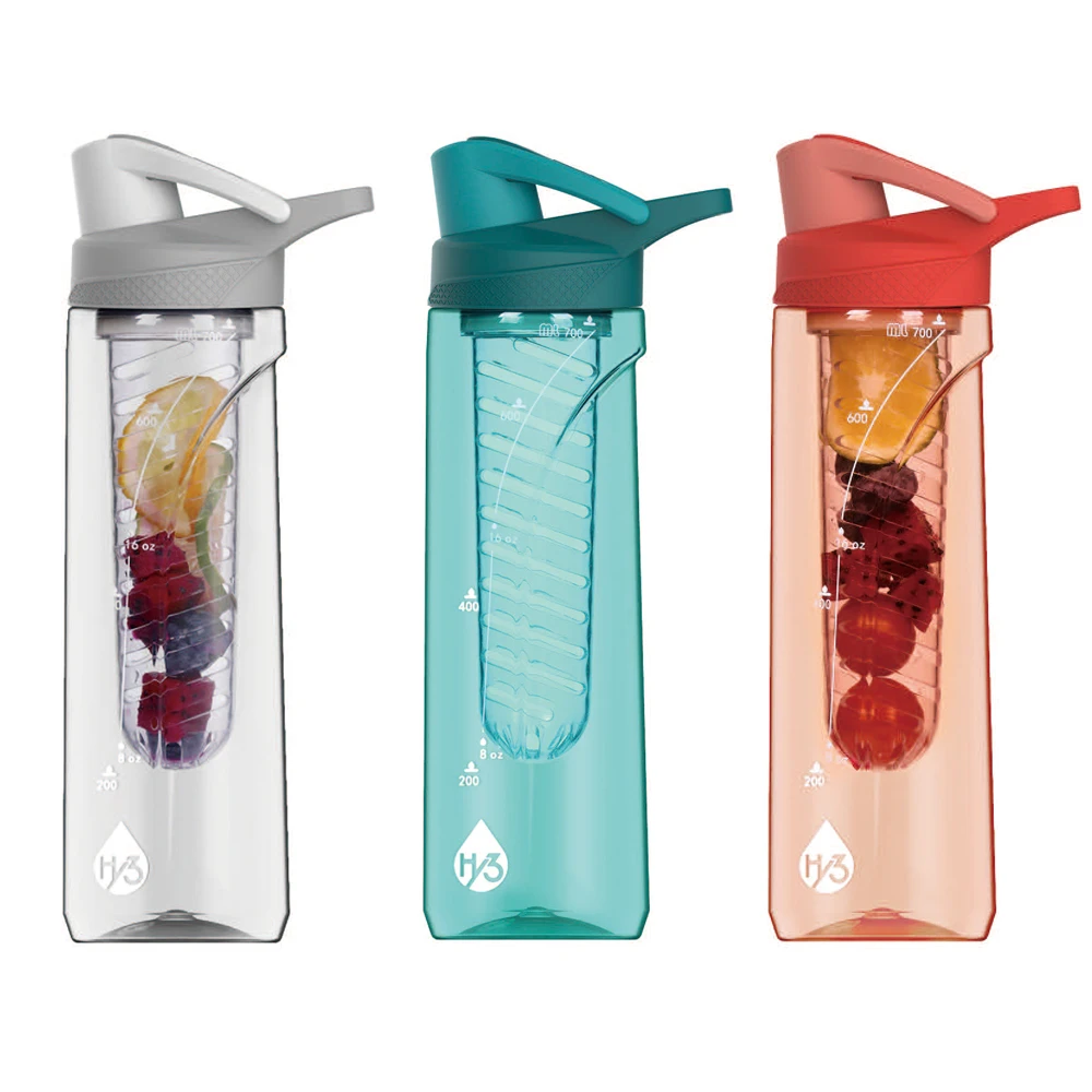 

Hy3 large gym plastic shaker sport water bottle, Orange crush, sea blue, cool grey