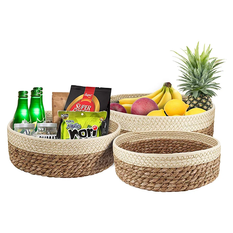 

KINGWILLOW Hand Woven Storage Basket Kitchen Straw Storage Basket Organizer Storage, Natural