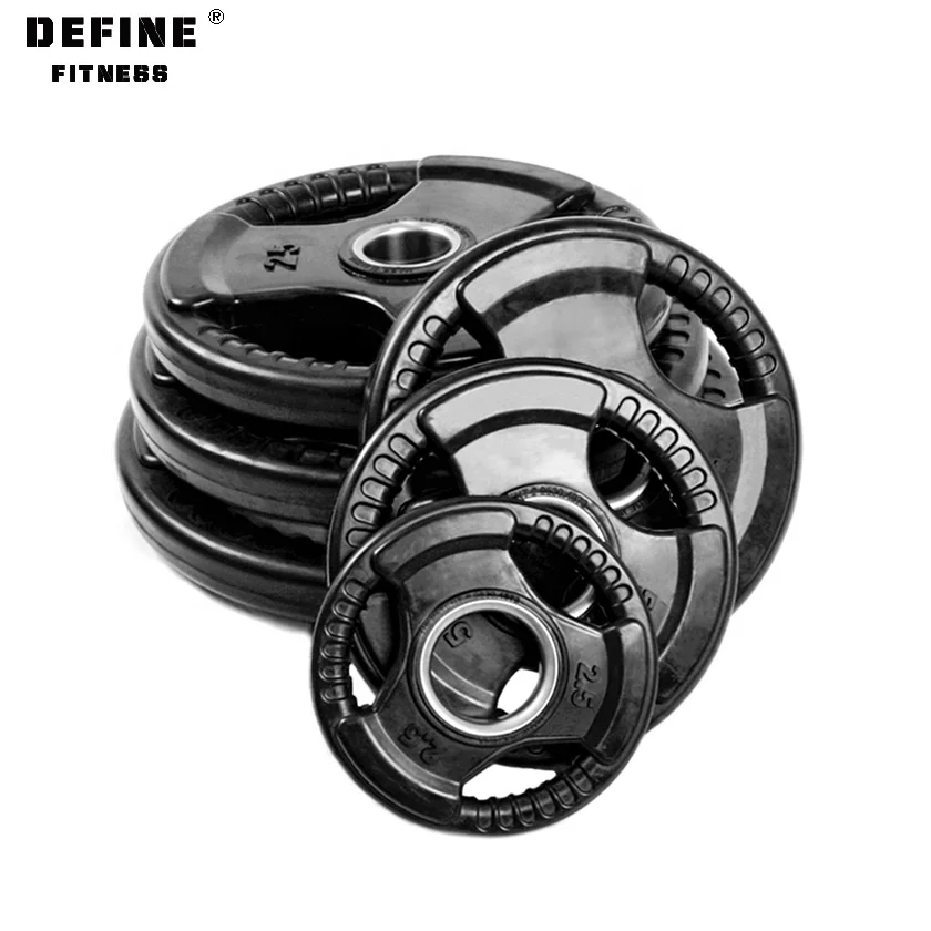 

Black tri grip barbell rubber coated weight plate tri grip weight plate, Custom color