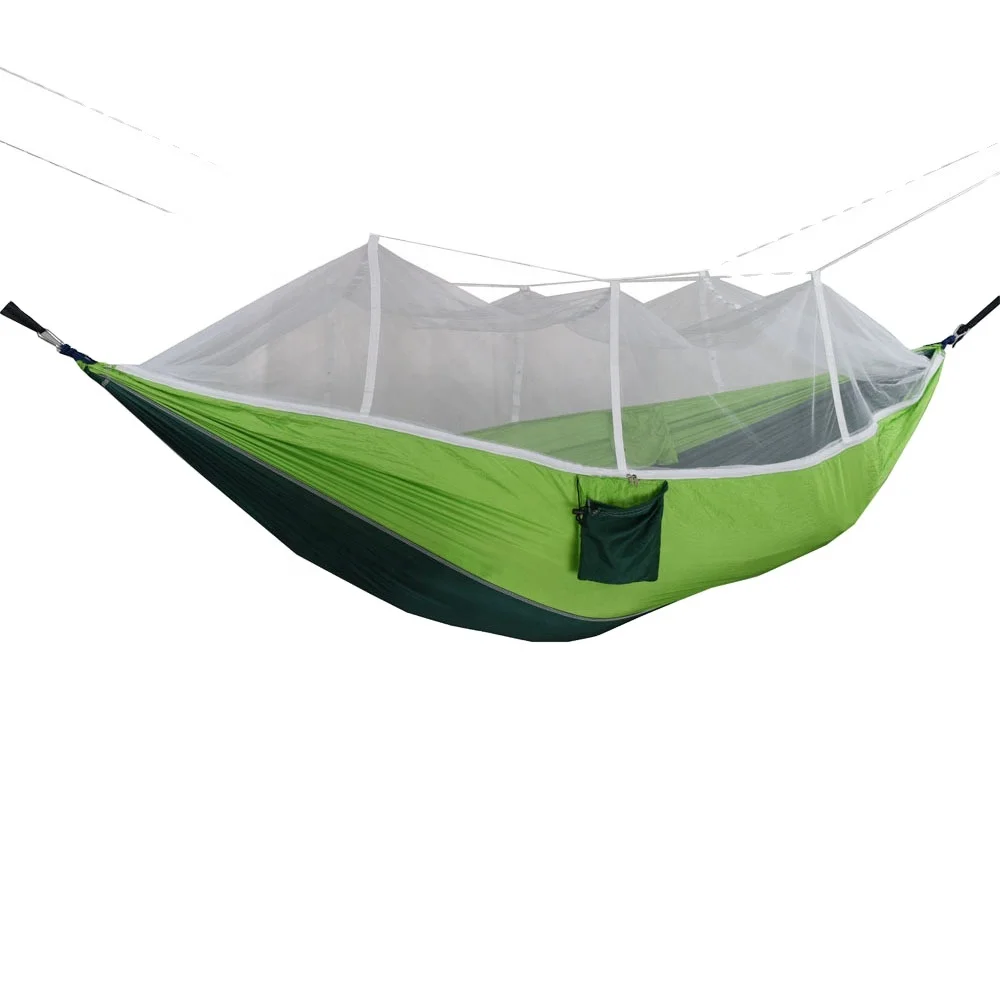 

Factory wholesale outdoor parachute cloth hammock with ultra-light portable double army green camouflage mosquito net hammock