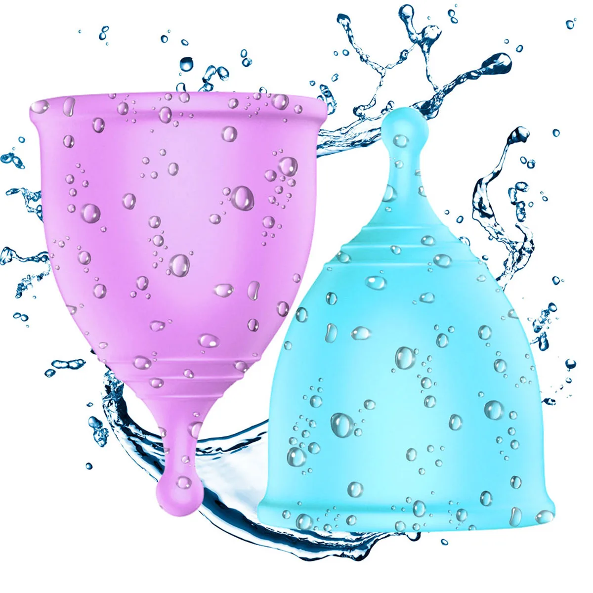 

Easy to Clean Feminine Menstruation Cups Reusable Soft Silicone Period Cups Menstrual Cups, Pink purple white blue