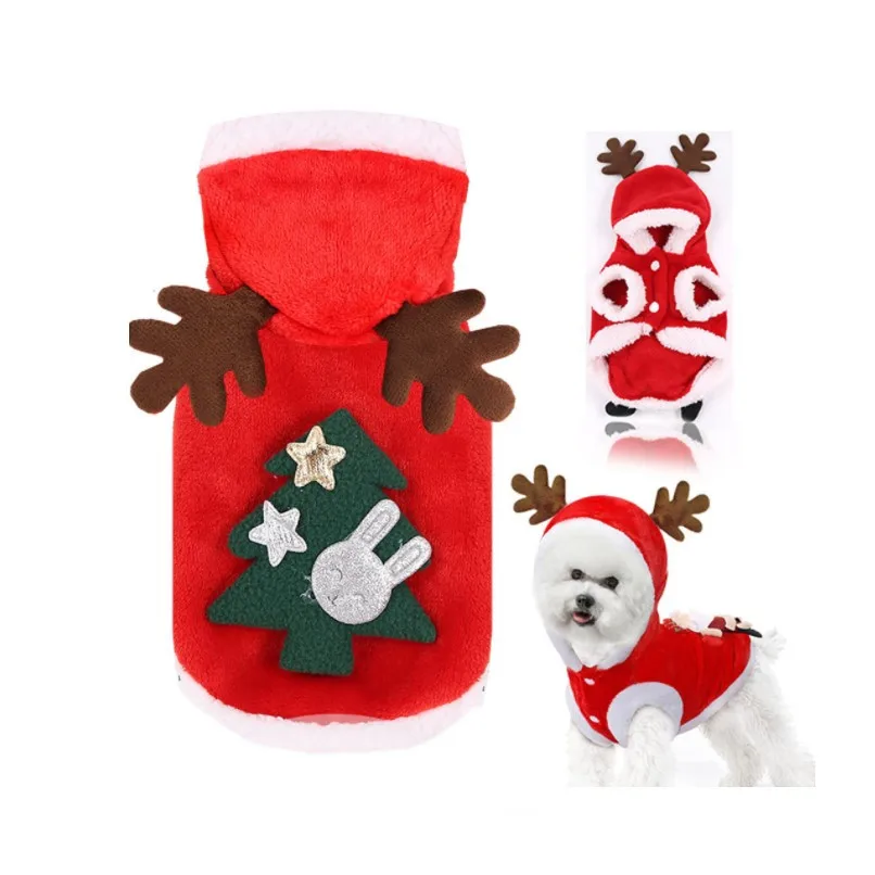 

2021 new autumn winter flannel warm festive Halloween Elk Christmas dog clothes, Red