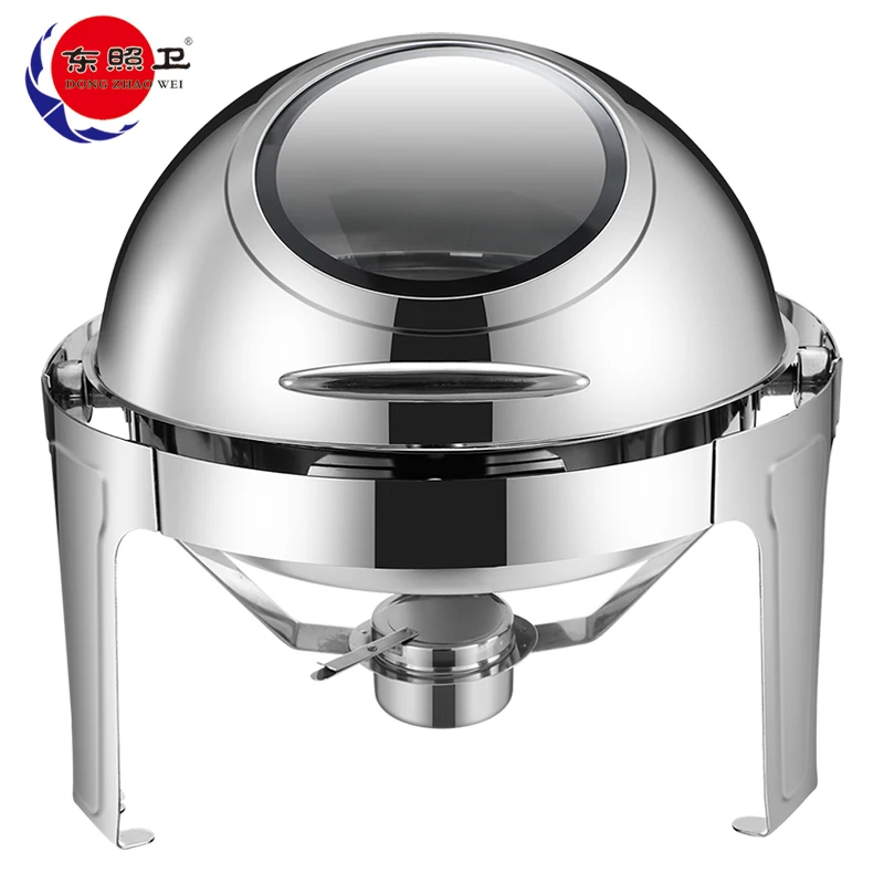 

Silver Food Warmer Visual Roll Top Commercial Hotel Stainless Steel 6L Round Chafing Dishes Deluxe Roll Top Chafing Dish