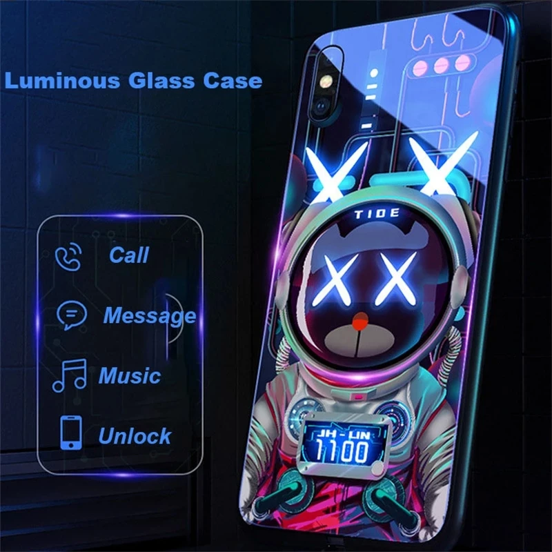 

LED Luminous Tempered Glass Night Light Phone Case  11 Luminous Cell Glass Case  13 12 Pro Max