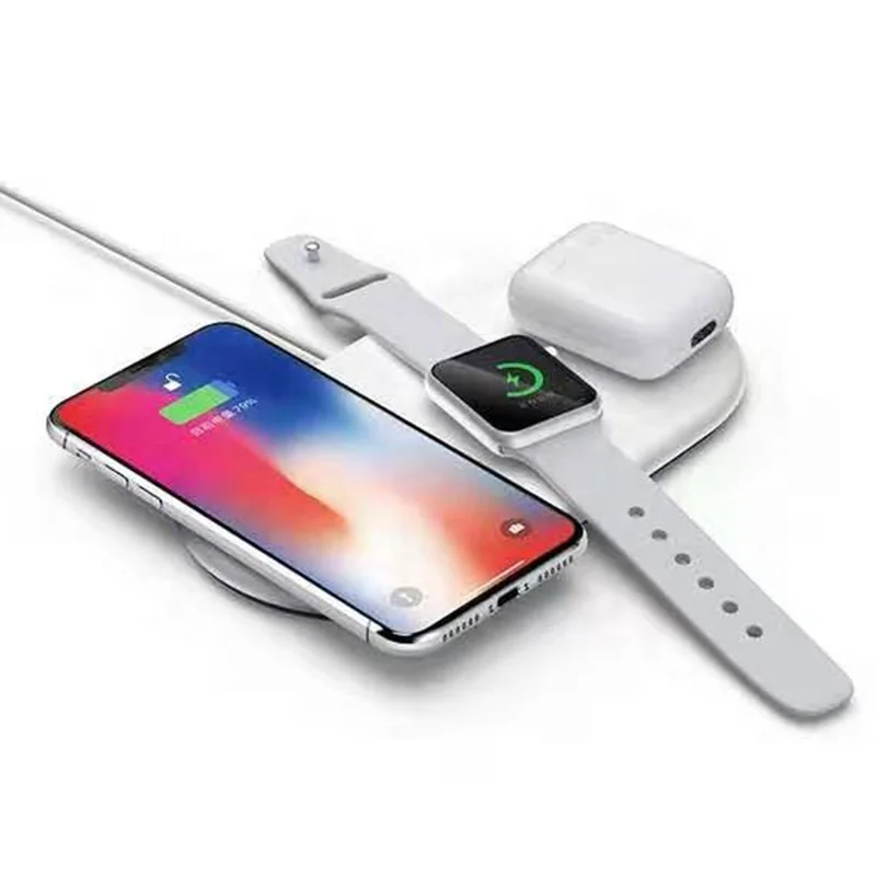 

Hot Sale wireless charging Watch mobile phone earphone 3 in 1 wireless charge for iphone Android Type-C magnetic fast charger, White