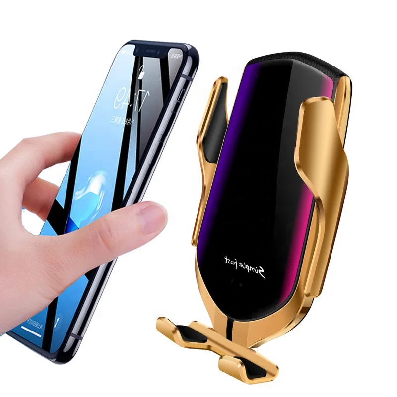 

Fast QI car charger Automatic clamping Fast charging Phone Holder Mount for iPhone Huawei Samsung 10W wireless car charger R1, Gold/silver/ black