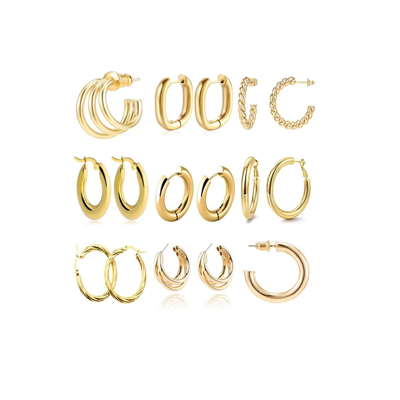 

New Titanium Steel Croissant hoop earrings stylish 18K Gold plated stainless steel entwined Hoop Earrings