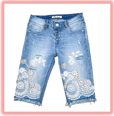 Fashion Frayed Hem Denim Beads Ladies 