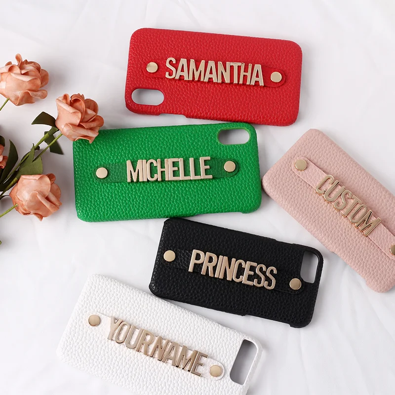 

Custom insert metal letter large phone case with straps and letters