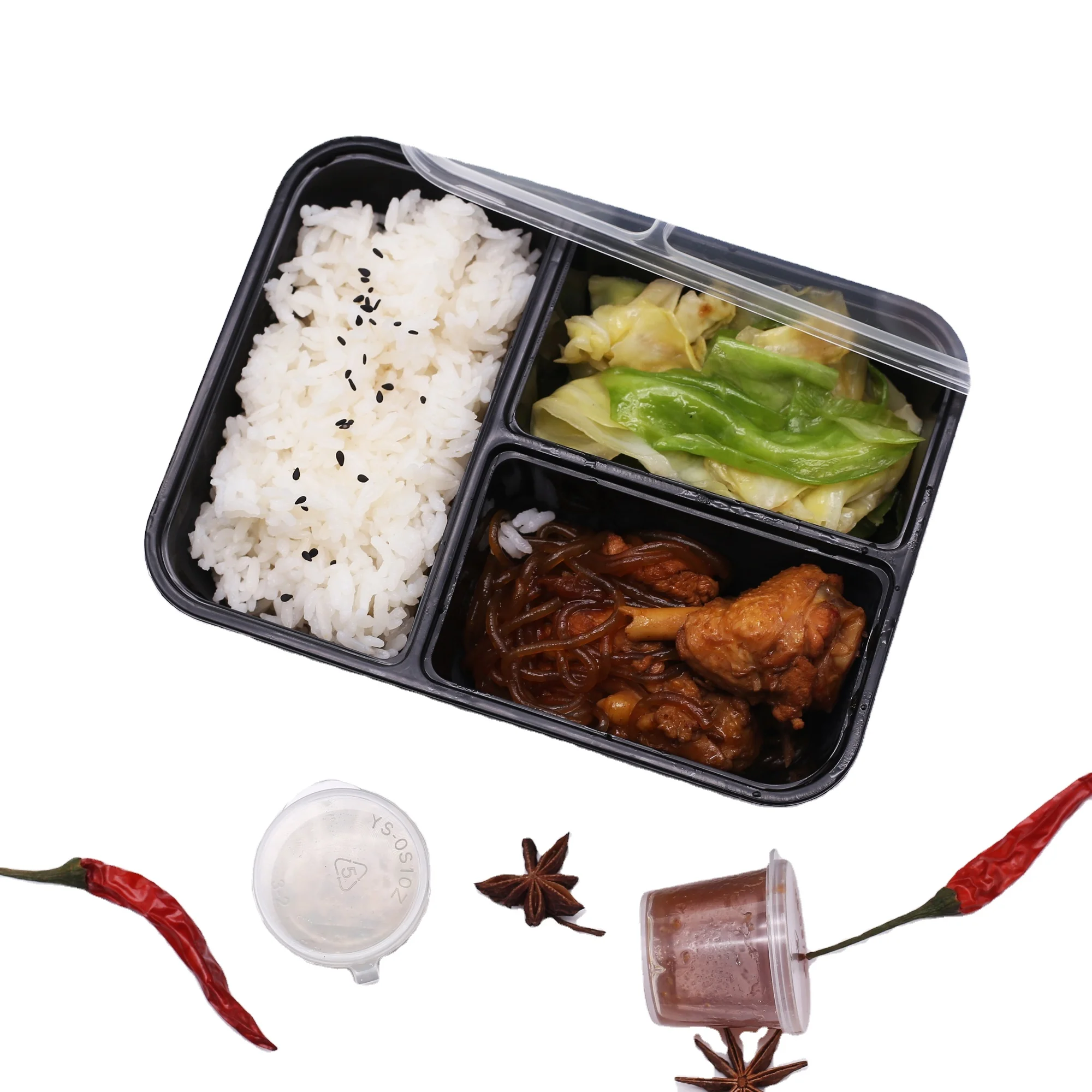 

Takeaway food 3 compartment disposable lunch box plastic microwave safe food delivery boxes