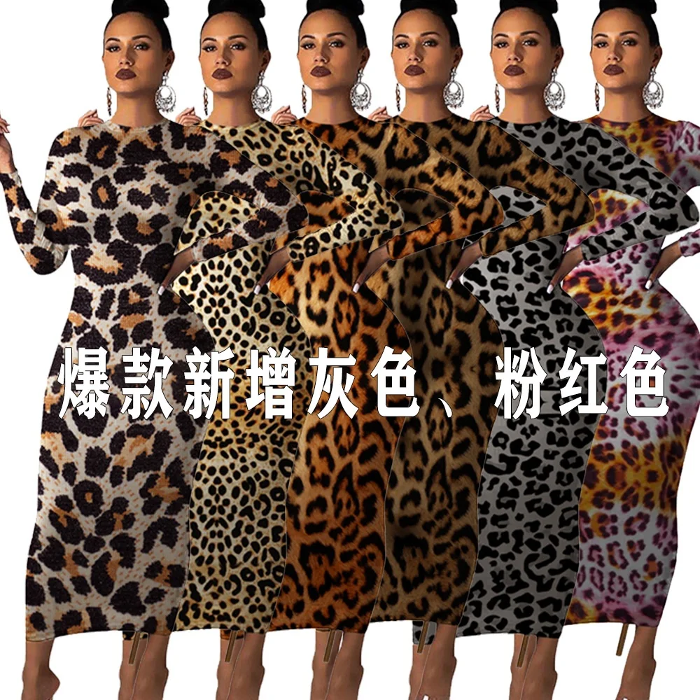 RT3020 European and American fashion women's wholesale fashion leopard print dress women