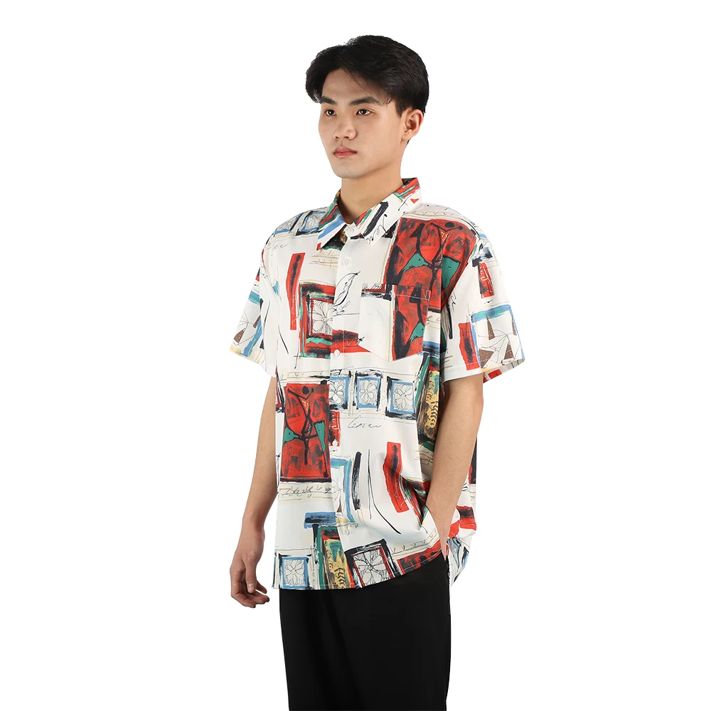 

Factory custom summer beach retro style print casual men's fashion shirt