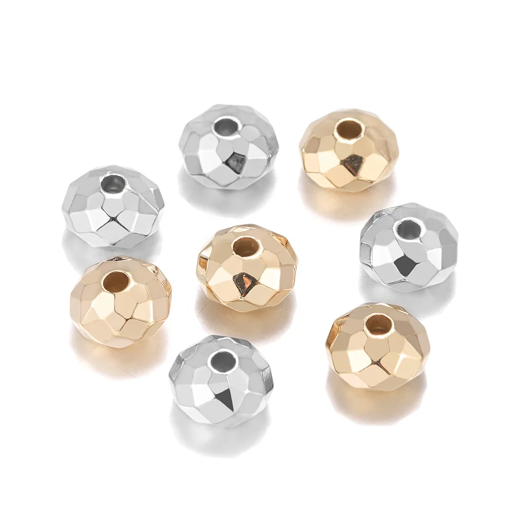 

100pcs/lot KC Rhodium Bulk Wheel Round CCB Plastic Beads Loose Spacer Bead For DIY Jewelry Makings Bracelet Necklace Supplies, Kc gold,rhodium