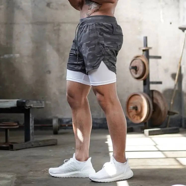 

New arrival Custom Mens Compression Workout Shorts With Liner 2 in 1 Esportivo Mesh Fitness Men Gym shorts pants With Pocket, Picture shows