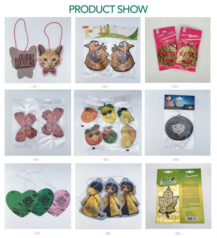 Custom logo scents air freshener brands wholesale hanging paper air fresheners for car factory