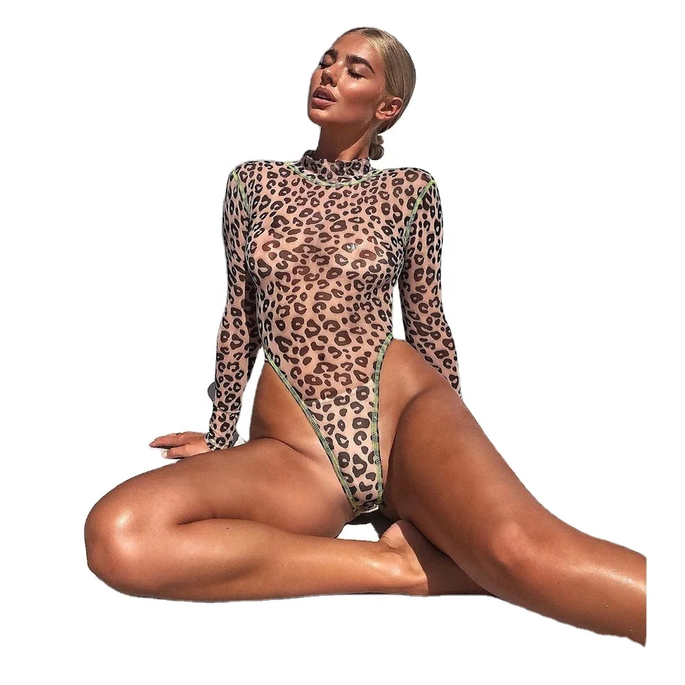 

Sexy Mature Women Beach One Piece Leopard Mesh Swimsuit