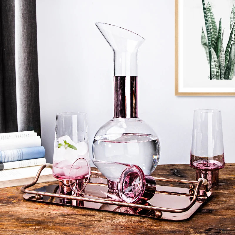 

Supplier Popular European-style Crystal Glass Electroplating Rose gold Smoky Water jug American Decanter Wine Set, Customized color