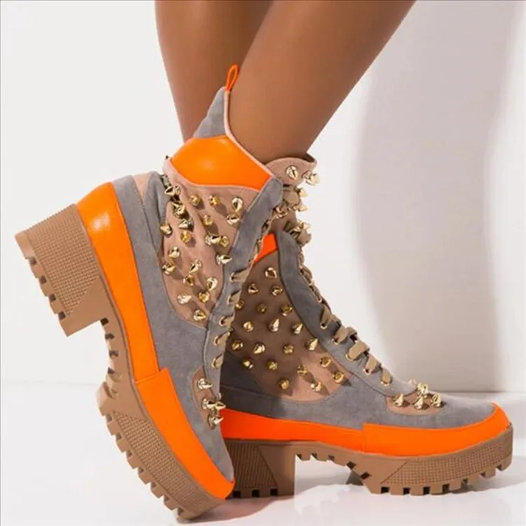 

New fashion lace up high heel platform ankle boots Rivets women shoes