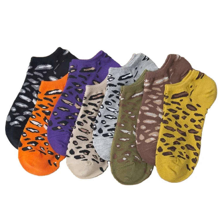 

WIIPU New women's leopard patterned short cotton socks wild fashion summer ankle socks cute girls funny literary art socks
